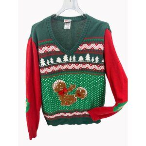 Spencers XL Naughty Gingerbread v Neck Christmas Sweater Holiday Ugly Party